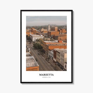 Impresión de Marietta, póster fotográfico de Marietta, arte mural de viaje de Marietta, impresión de mapa de Marietta, fotografía de Marietta, decoración de Marietta, Georgia, EE. UU.