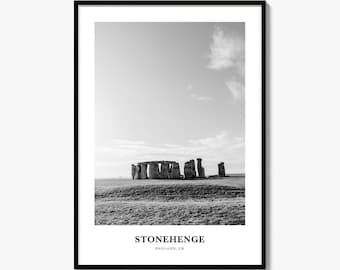 Stampa di Stonehenge, poster fotografico in bianco e nero, decorazione murale da viaggio, arredamento per la casa