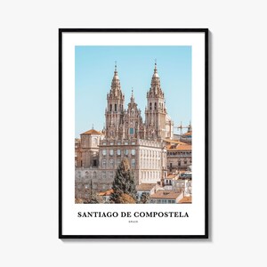 Impressão de Santiago de Compostela, pôster fotográfico de Santiago de Compostela, arte de parede de viagem de Santiago de Compostela, mapa de Santiago de Compostela, Espanha