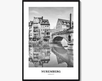 Lámina de Núremberg, póster fotográfico en blanco y negro, arte mural de viajes, decoración del hogar