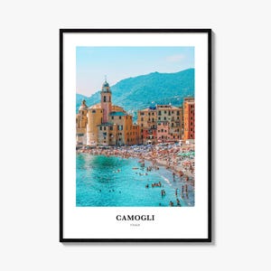 Impresión de Camogli, cartel fotográfico de Camogli, arte de la pared de viaje de Camogli, impresión de mapas de Camogli, impresión de fotografía de Camogli, decoración de la pared de Camogli, Italia