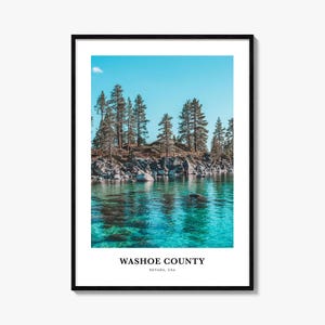 Washoe County print, Washoe County fotoposter, Washoe County reizen muurkunst, Washoe County kaart print, Washoe County print, Nevada, VS
