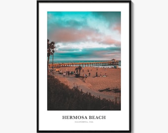 Hermosa Beach-Druck, farbenfrohes Fotoposter, Reise-Wandbild, Wohndekoration