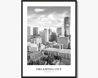 Oklahoma City Print, Black and White Photo Poster, Travel Wall Art, Home Decor