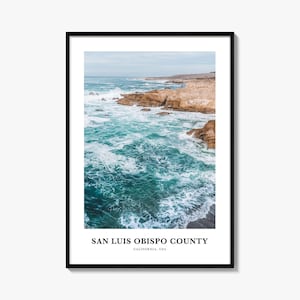 Impression du comté de San Luis Obispo, affiche photo du comté de San Luis Obispo, art mural voyage San Luis Obispo, carte de San Luis Obispo, Californie, États-Unis