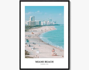 Miami Beach Beach Fotodruck, Florida Reise Poster, USA Wandkunst, Miami Skyline Dekor