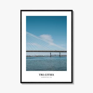 Impressão Tricities, pôster fotográfico Tri-cities, arte de parede de viagem Tri-cities, impressão de mapa Tri-cities, impressão de fotografia Tri-cities, Washington, EUA