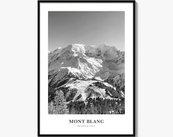 Affiche Mont Blanc, photo noir et blanc, décoration murale de voyage, décoration intérieure