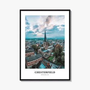 Chesterfield-print, Chesterfield-fotoposter, Chesterfield Travel Wall Art, Chesterfield-kaartafdruk, Chesterfield-fotografie, Engeland, Verenigd Koninkrijk
