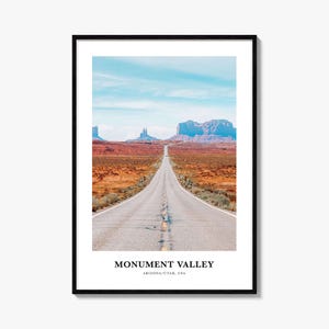 Monument Valley-print, Monument Valley-fotoposter, Monument Valley-reismuur, Monument Valley-kaart, Monument Valley, Arizona/Utah, VS