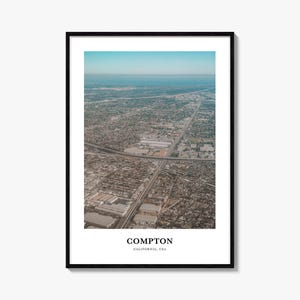 Impresión de Compton, póster fotográfico de Compton, arte mural turístico de Compton, impresión de mapa de Compton, impresión fotográfica de Compton, pared de Compton, California, EE. UU.