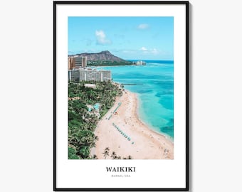 Waikiki Photo Print, Hawaii Travel Poster, Oahu Wall Art, Diamond Head Decor