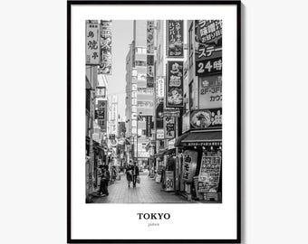 Póster fotográfico en blanco y negro con estampado de Tokio, arte mural de viajes, decoración del hogar.
