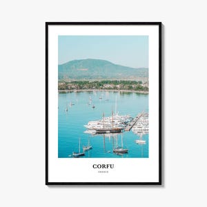 Impresión de Corfú, póster fotográfico de Corfú, arte mural turístico de Corfú, impresión de mapa de Corfú, impresión fotográfica de Corfú, decoración de pared de Corfú, Grecia