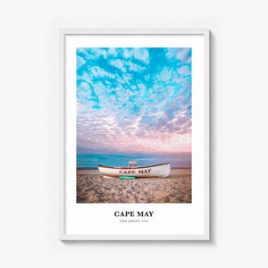 Cape May Print, colorful photo poster in a white wood frame