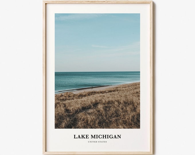 Lake Michigan Print, Lake Michigan Photo Poster, Lake Michigan Travel Wall Art, Lake Michigan Map Print, Lake Michigan Print, United States