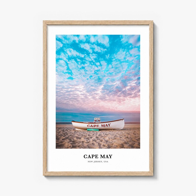 Cape May Print, colorful photo poster in a natural wood frame