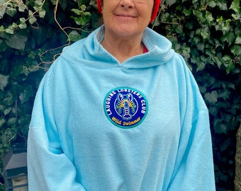 Laughing Lobster Club "wild swimmer" official hooded microfibre towel poncho in ice blue, one size, very large