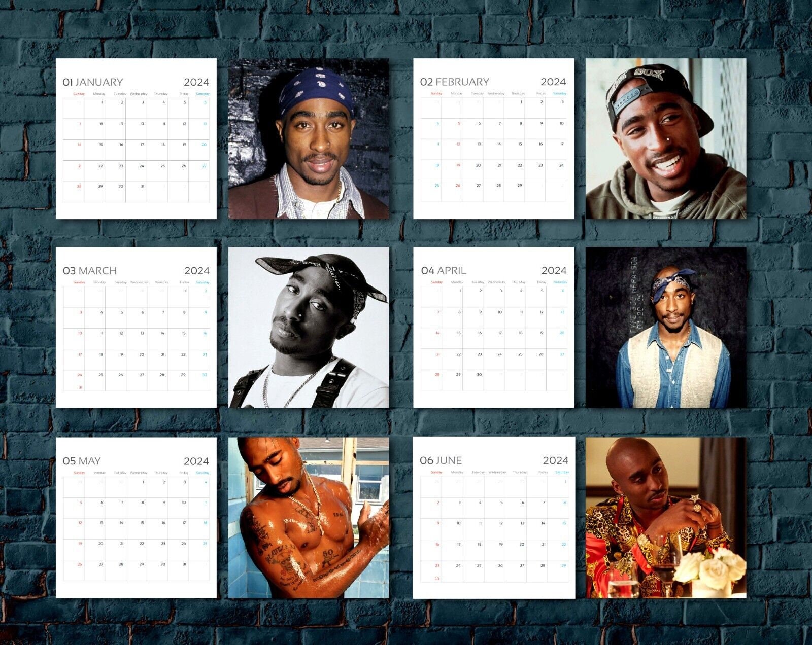 Tupac Shakur Calendar 2024 Celebrity Calendar Tupac Shakur Etsy