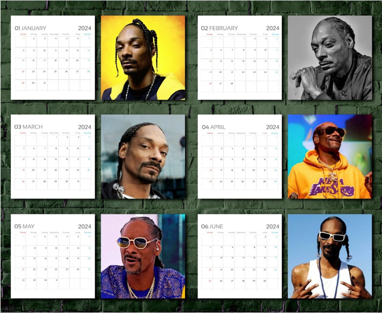Snoop Dogg Calendar 2024 Celebrity Calendar Snoop Dogg 2024 - Etsy