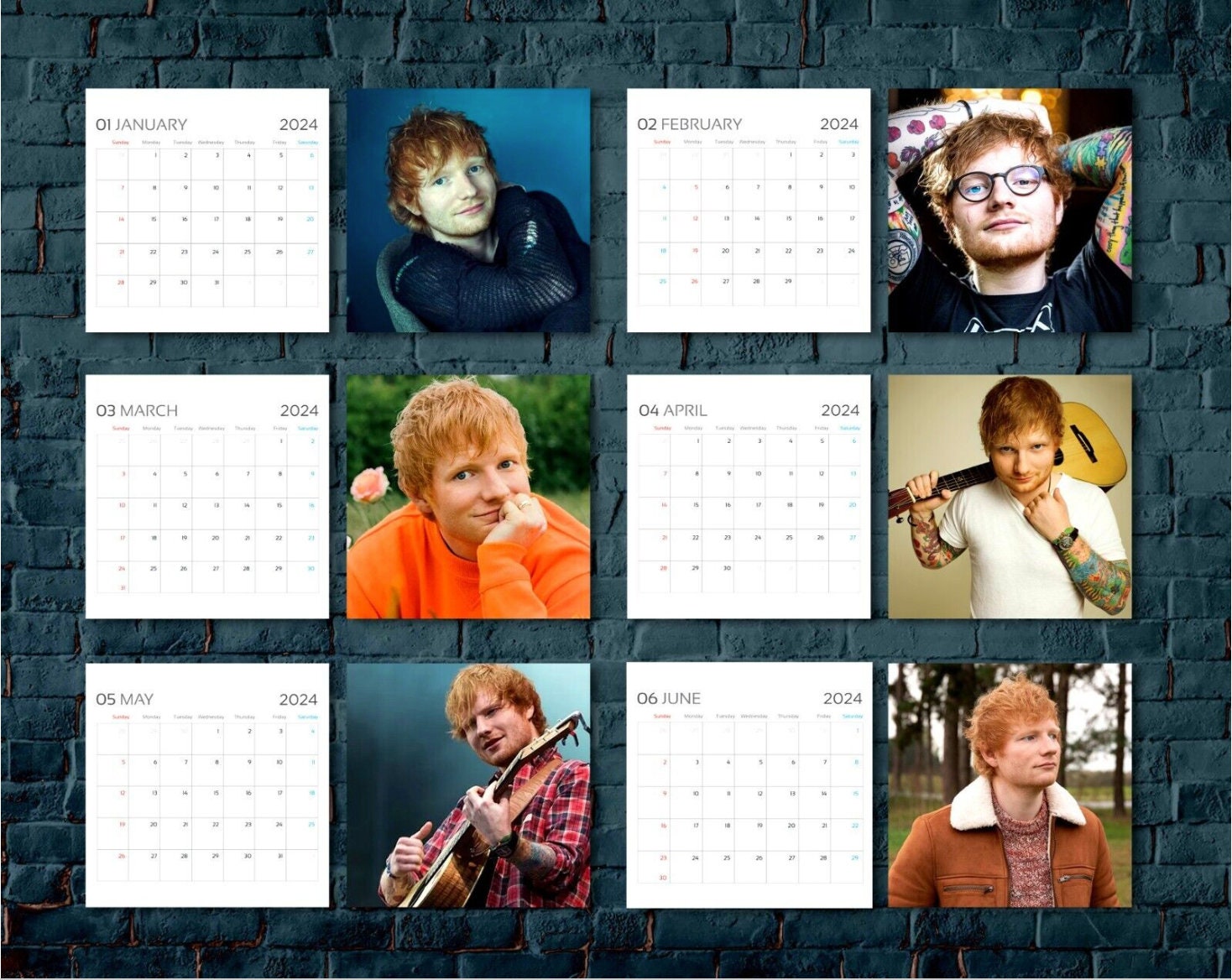 Ed Sheeran Calendar 2024 Celebrity Calendar Ed Sheeran 2024 Etsy