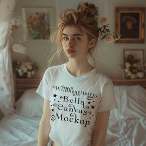 Cottagecore Softcore T-shirt Mockup Feminine Shabby Chic Interior T-shirt Mockup Bella Canvas 3001 White Tshirt Mockup Floral Tshirt Mock up
