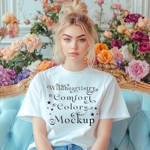Comfort Colors 1717 White Oversized T-shirt Mockup Cottagecore Floral T-shirt Mockup Fairycore Boho Whimsical Mockup Shabby Chic Mock up