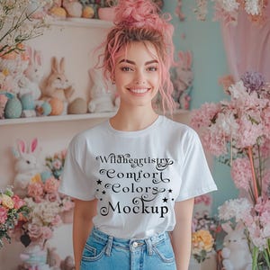 White Comfort Colors 1717 Tshirt Mockup Easter Seasonal T-shirt Mockup Floral Mockup Cottagecore Boho Mock up Spring Fairycore Mockup