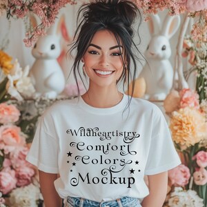 White Comfort Colors 1717 Tshirt Mockup Easter Seasonal T-shirt Mockup Floral Mockup Cottagecore Boho Mock up Spring Fairycore Mockup
