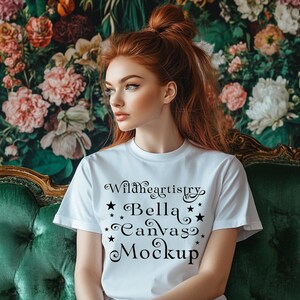 Bohemian Floral Chic Interior Mockup Bella Canvas 3001 White Tshirt Mock up Softcore T-shirt Mock-up Boho Hippie Feminine Lifestyle Mock up