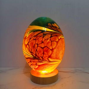 New Product – Dinosaur Egg Lamp | Handmade Night Light, Unique Dino Egg Decor Hand Blown Red / Green Glass Lamp – Sculpture Lamp