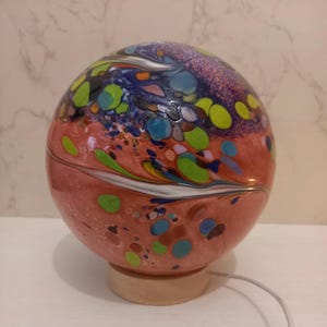Handcrafted Swirl Glass Sphere Lamp: Golden Amber Ambient Light