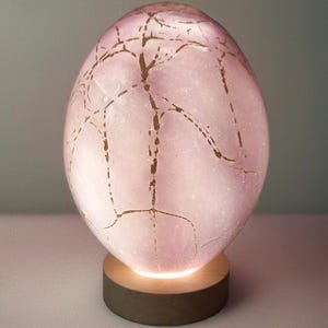 New Product – Dinosaur Egg Lamp | Handmade Night Light, Sculpture Lamp Hand Blown Pink Glass Table Lamp
