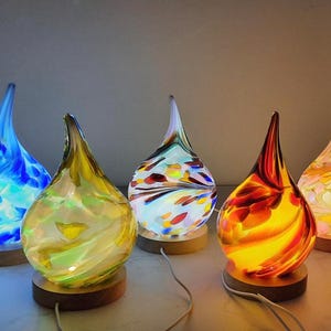 Glass Lamp | Handblown Glass Teardrop Lamp – Colorfull Swirl Night Light | Unique Art Glass Decor | Soft Ambient Light | MagoArt