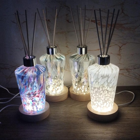 Handcrafted Iridescent Glass Diffuser Lamp: LED Light, Elegant Home Fragrance Light