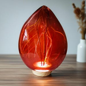 New Product / Handcrafted Red Art Glass Lamp / Iridescent Glass Sculpture with LED Glow / Sculpture Lamp / Elegant Lamp