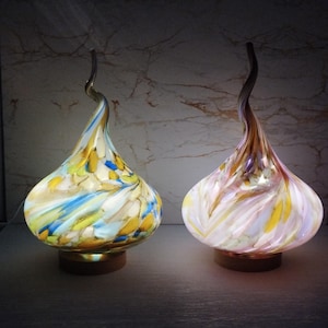 USB Handcrafted Glass Flame Lamp – Unique Mood Light, Artisan Glass Art for Bedroom, Cosy Table Lamp, Perfect Gift, Ambient Décor