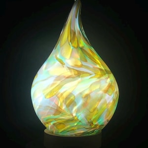 Green Glass Lamp | Handblown Glass Teardrop Lamp – Colorfull Swirl Night Light | Unique Art Glass Decor | Soft Ambient Light | MagoArt