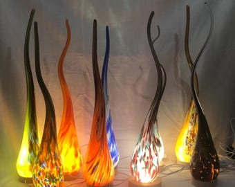 Hand Blown Glass Swirl Lamp: Colorful Ambient Light, Polish Art Glass