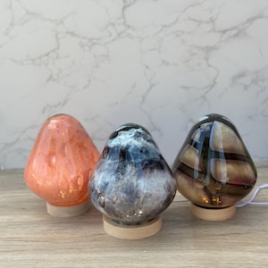 Hand Blown Strawberry Mushroom Glass Lamp: Unique LED Ambient Night Light