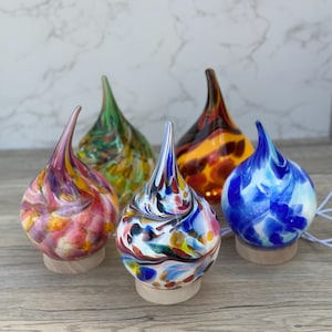 Blue Glass Lamp | Handblown Glass Teardrop Lamp – Colorfull Swirl Night Light | Unique Art Glass Decor | Soft Ambient Light | MagoArt