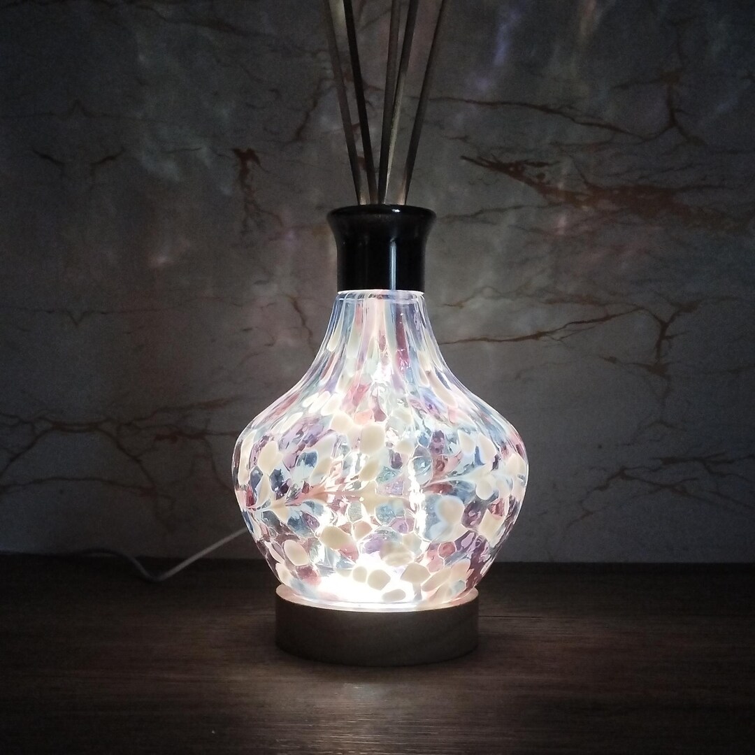 Handcrafted Glass Diffuser Bottle With LED Light, Unique Aromatherapy ...