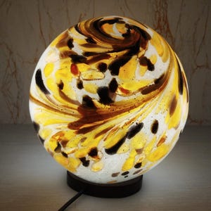 Golden Swirl Glass Sphere Lamp: Handcrafted Artisan Warm Ambient Light