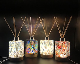 Lámpara difusora de vidrio artesanal, base LED, elegante decoración para el hogar