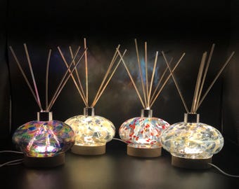 Oval Glass Diffuser  Lamp with LED Light Base – Unique Home Fragrance Vessel, Artisan-Made, Ideal for Essential Oils, Elegant Home Décor