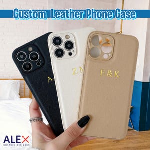 Custodia in pelle personalizzata per iPhone 16 15 14 13 12 11 Pro Max Custodia per telefono con iniziali personalizzate Custodia per telefono con nome Regalo per lei