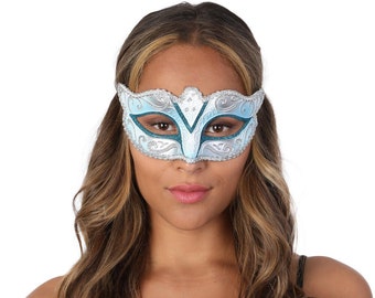 Blue Masquerade Eye Mask Burlesque Floral Pattern Fancy Dress Ball Mask