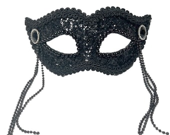 1920s Masquerade Speakeasy Eye Mask Black Glitter Glam Fancy Dress Costume Accessory