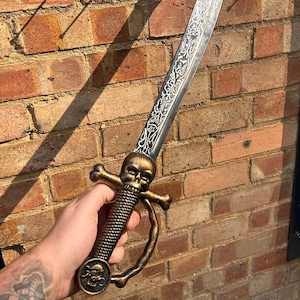 Pirate Sword Sabre Ornate Skull Handle Fake Fancy Dress Halloween Costume Accessory Prop
