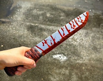 Cuchillo falso de Halloween de espuma de poliuretano, realista, hecho a mano, pintado a mano, accesorio de película para cosplay, 31 cm